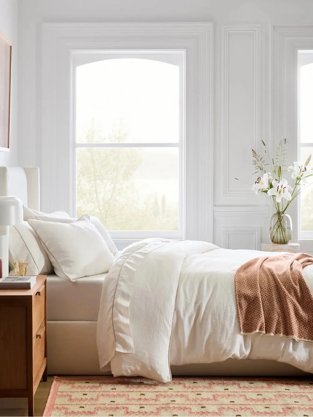 New Quince European Linen Piped Duvet Cover Set Full/Queen - White/Toffee $184